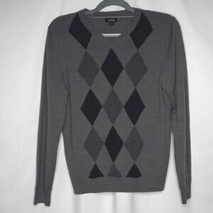 Apt. 9 Men's Merino Wool Blend Lightweight Argyle Sweater Gray Small